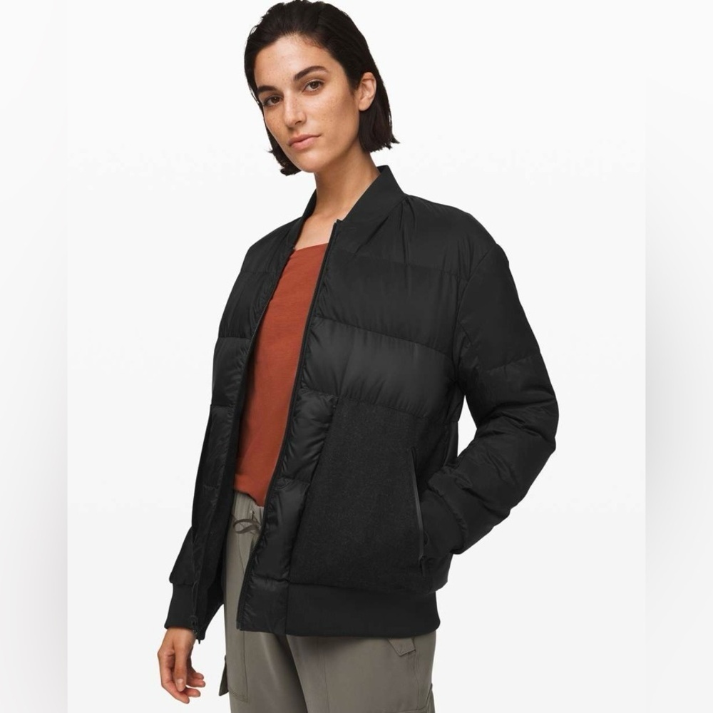 Lululemon Roam Far Wool Bomber in Black / Heathered Black - Picture 4 of 7